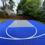 26'× 26' Outdoor Basketball Court with SnapSports Duracourt Athletic Tiles in Bright Blue with a Gray Lane, White Game Lines