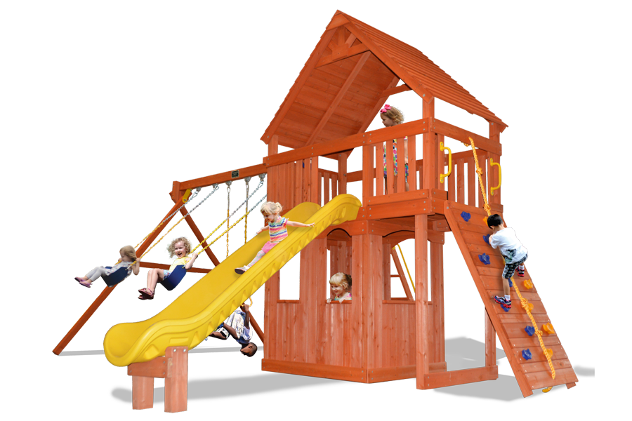 Turbo Original Fort XL with wood roof and playhouse